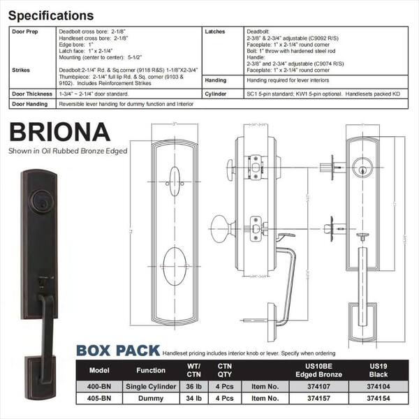 Italian Collection Briona Black Dummy Door Handleset with Santo Interior Left-Hand