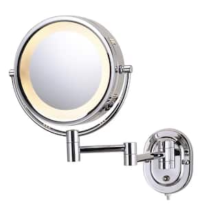 8 in. x 8 in. Round Lighted Wall Mounted Direct Wired 5X Magnification Makeup Mirror in Chrome