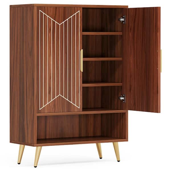 BYBLIGHT 43.3 in. H x 29.5 in. W Brown Wood Shoe Storage Cabinet with Adjustable Shelves
