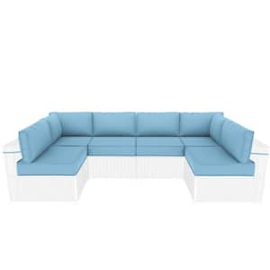 7-Piece Wicker Patio Outdoor Lounge Chairs Sectional Conversation Set with 5 in. High-Resiliency Seat Cushion Sky Blue