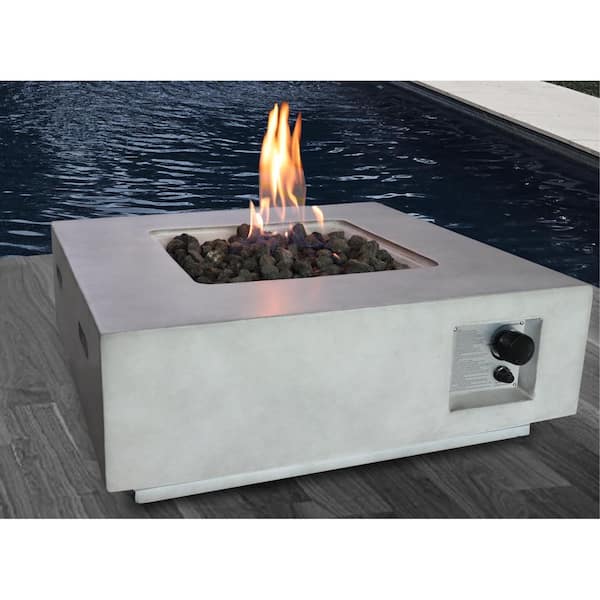 Mondawe 30 in. W 40,000 BTU Square Outdoor Propane Gas Fire Pit Table in Gray