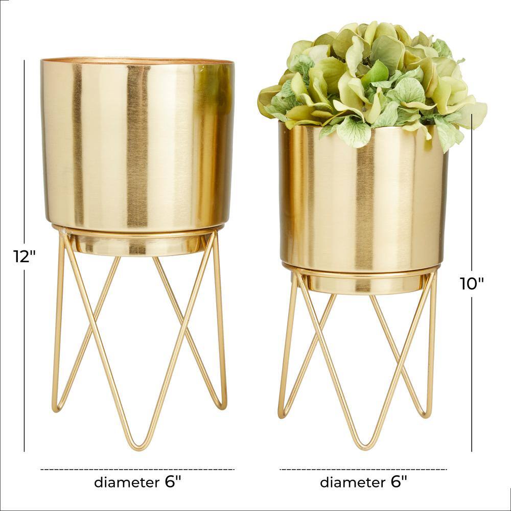 CosmoLiving 12" Gold Modern Metal Indoor Planter with Stand