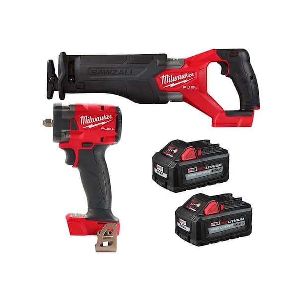 Milwaukee M18 FUEL GEN-3 18V Lithium-Ion Brushless Cordless 3/8 in. Impact Wrench w/SAWZALL, Two 6 Ah HO Batteries (2-Tool)