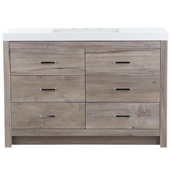 Woodbrook 49 in. Single Sink White Washed Oak Bath Vanity with White Cultured Marble Top (Assembled)