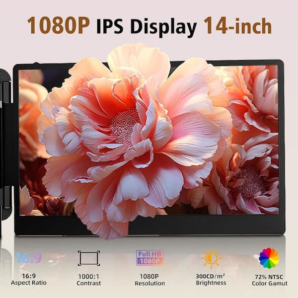 EKIEUDL Laptop Screen Extender Dual Monitor 14 Portable IPS FHD 1080P Display USB-C HDMI Compatible Travel Work 13-17 Laptops