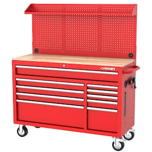 Modular Tool Storage 52 in. W Standard Duty Red Mobile Workbench Cabinet with Pegboard