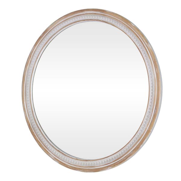 Fletcher White 30 in. W x 30 in. H Rustic Boho Round Decorative Wood Framed Mirror