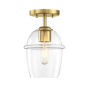 Summer Jazz 7 in. 1-Light Brushed Gold Transitional Semi Flush Mount with Clear Glass Shade for Bedrooms
