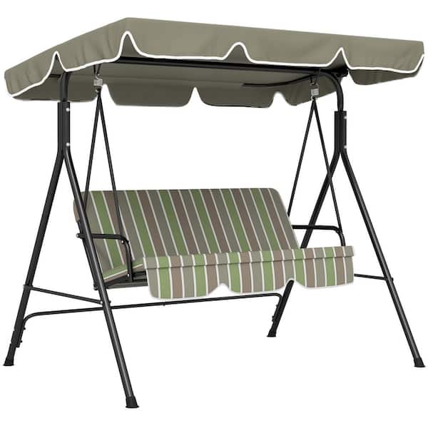 Sudzendf 3-Person Outdoor Metal Patio Swing Chair with Removable Green Cushion, Steel Frame Stand and Adjustable Tilt Canopy