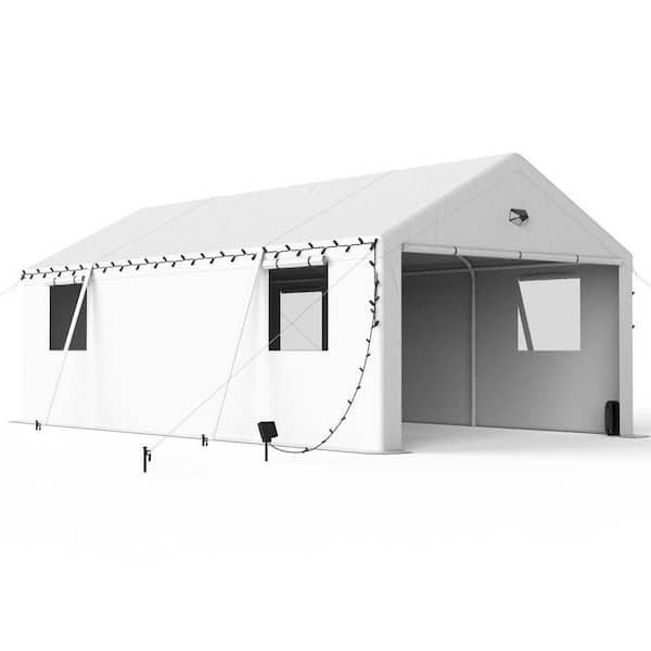 13 ft. x 25 ft. Heavy Duty Portable Carport Garage Tent with Roll-up Zipper Doors Windows for Outdoor Storage in White