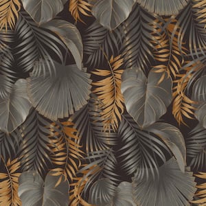 Valdivi Black Palm Fronds Vinyl Non-Pasted Wallpaper Roll