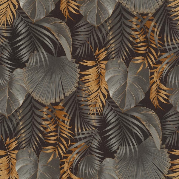 Leaf Wallpaper - Black - Sample