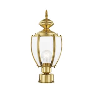 Bannington 16.5 in. 1-Light Polished Brass Cast Brass Hardwired Outdoor Rust Resistant Post Light with No Bulbs Included