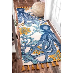 Thomas Paul Contemporary Floral Octopus Multi 3 ft. x 8 ft. Runner Rug