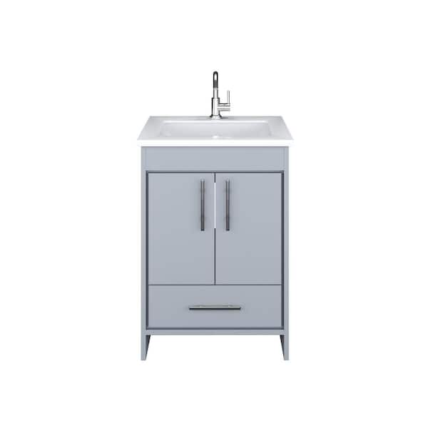 VOLPA USA AMERICAN CRAFTED VANITIES Capri 24 in. W x 22 in. D Bathroom Vanity in Gray with Microstone Vanity Top in White with White Basin