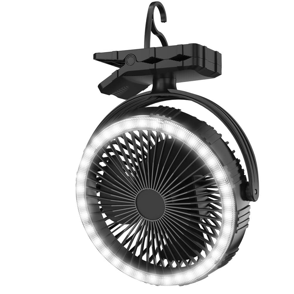 Panergy 10000mAh Battery Operated Fan, 8 Portable Clip on Fan with Hook & Light, USB-C Rechargeable Golf Cart Fan, Outdoor Fan for Travel – Black