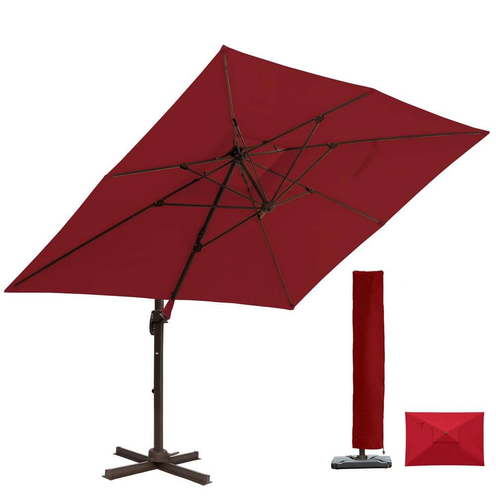 9 ft. x 12 ft. Offset Cantilever Umbrella Patio Umbrella in Red with 360-De