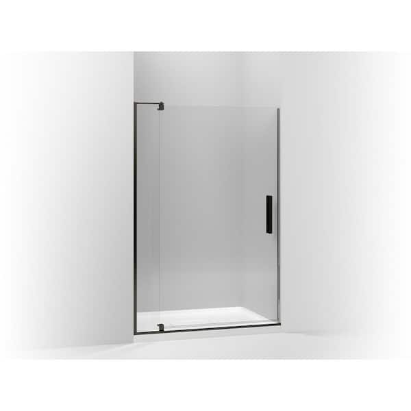 KOHLER Revel 48 in. W x 74 in. H Pivot Frameless Shower Door in Anodized Dark Bronze with Crystal Clear Glass