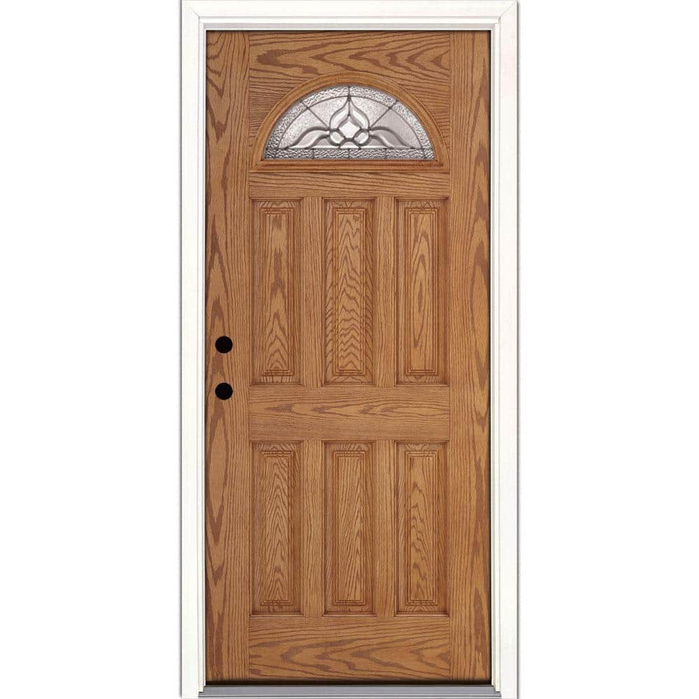 37.5 in. x 81.625 in. Lakewood Zinc 3/4 Oval Lite Stained Light Oak  Left-Hand Inswing Fiberglass Prehung Front Door