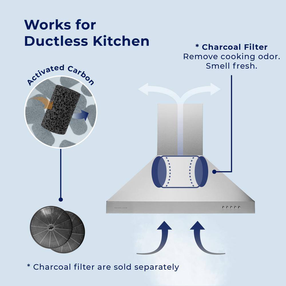 Stainless Steel Convertible Wall Mounted Range Hood with Charcoal Filter