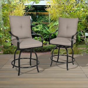 Swivel Metal Counter-Height Outdoor Bar Stools with Beige Cushions (2-Piece)