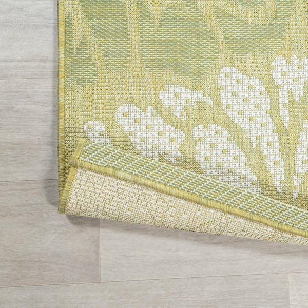 JONATHAN Y Zinnia Modern Floral Textured Weave Green/Cream 5 ft. x