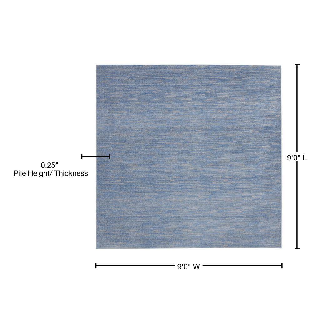 Square 9' Blue/Grey Synthetic Easy-Care Outdoor Rug