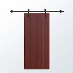 30 in. x 84 in. Maroon Stained Composite MDF Paneled Interior Sliding Barn Door with Hardware Kit