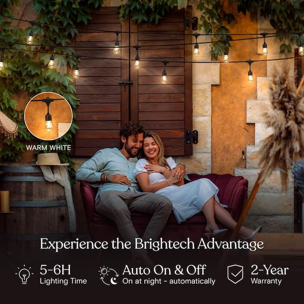 Ambience Pro 12-Light 27 ft. Outdoor Solar Powered 1W 2700K Warm White LED S14 Edison Bulb String Lights