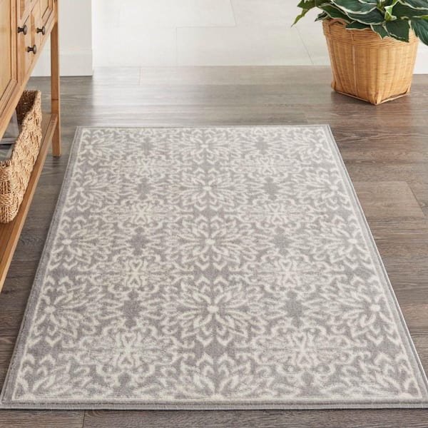 Jubilant Ivory/Grey 3 ft. x 5 ft. Floral Transitional Kitchen Area Rug