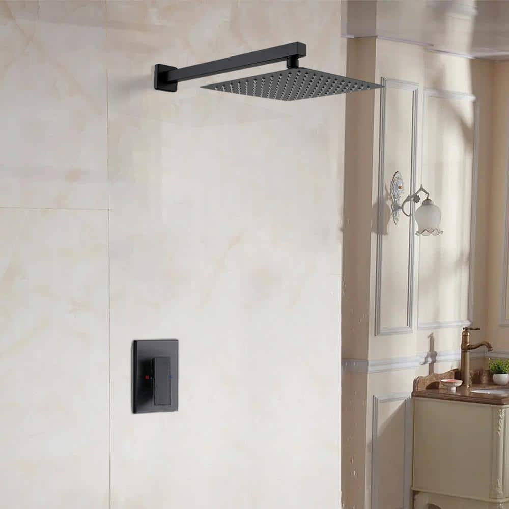 Matte Black Wall Mounted Shower Faucet with Lever Handle