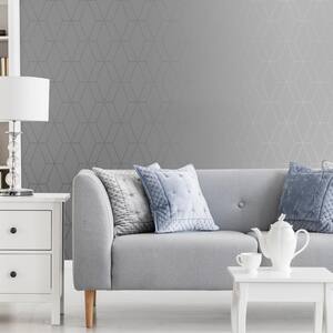 Diamond Geo Grey and Silver Unpasted Removable Peelable Paper Wallpaper
