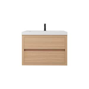 Louis 30 in. W x 20 in. D x 22 in. H Single Sink Floating Bath Vanity in Champagne Oak with White Acrylic Top