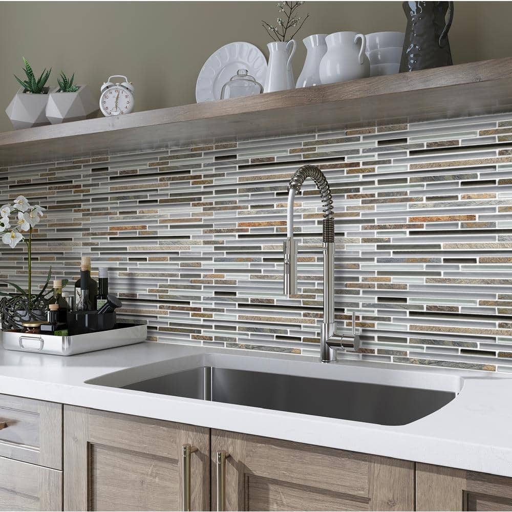 Waterfall Gray and Beige Glass Stone Mosaic Tile 12x12