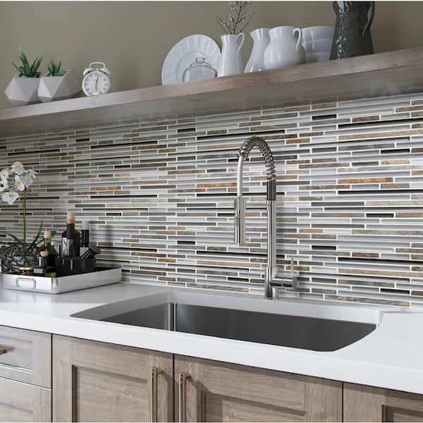 Waterfall Gray and Beige 11.8 in. x 11.8 in. Polished and Honed Glass and Stone Mosaic Tile (4.83 sq. ft./Case)
