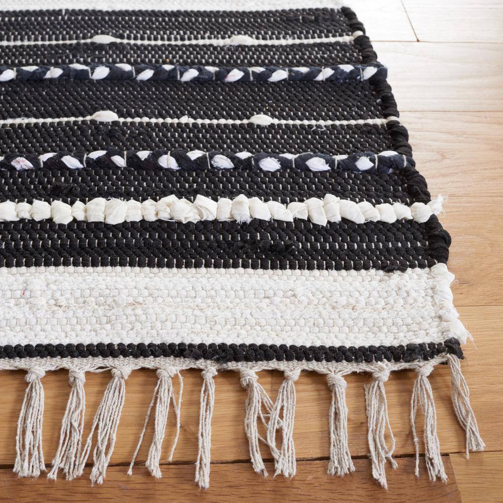 Black and White Striped Wool Cotton 8' x 10' Area Rug