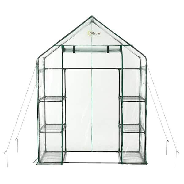 OGROW Machrus Ogrow Deluxe Walk-In Greenhouse with 3 Tiers and 6 Shelves - Clear Cover