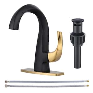 Single-Lever Handle Single-Hole Bathroom Faucet with Deckplate Included in Black and Gold