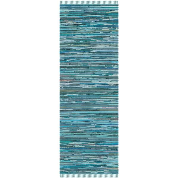 SAFAVIEH Rag Rug Blue/Multi 2 ft. x 14 ft. Striped Runner Rug