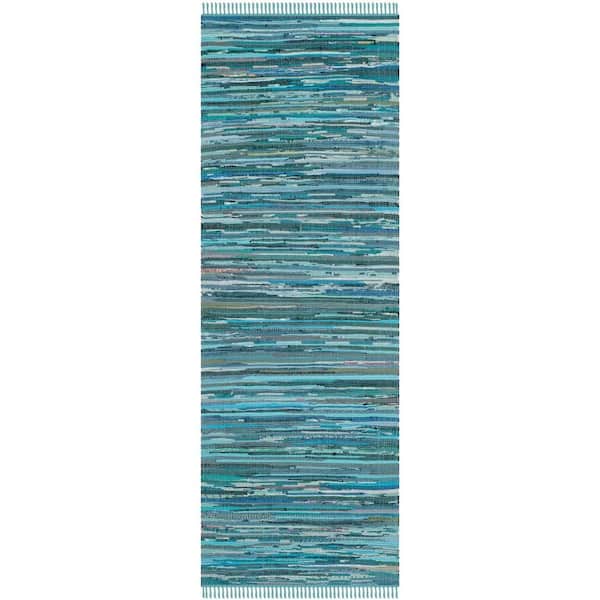 SAFAVIEH Rag Rug Blue/Multi 2 ft. x 8 ft. Gradient Striped Runner Rug