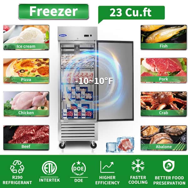 27 in. 23 Cu. Ft. Commercial Auto / Cycle Defrost Reach-In Upright Freezer in Stainless Steel with 1 Solid Door