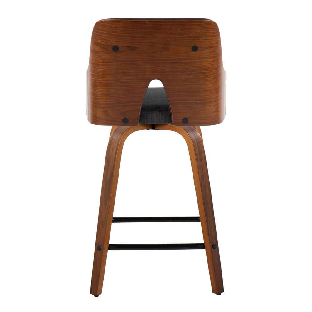Charcoal Fabric and Walnut Wood Swivel Counter Stools, Set of 2