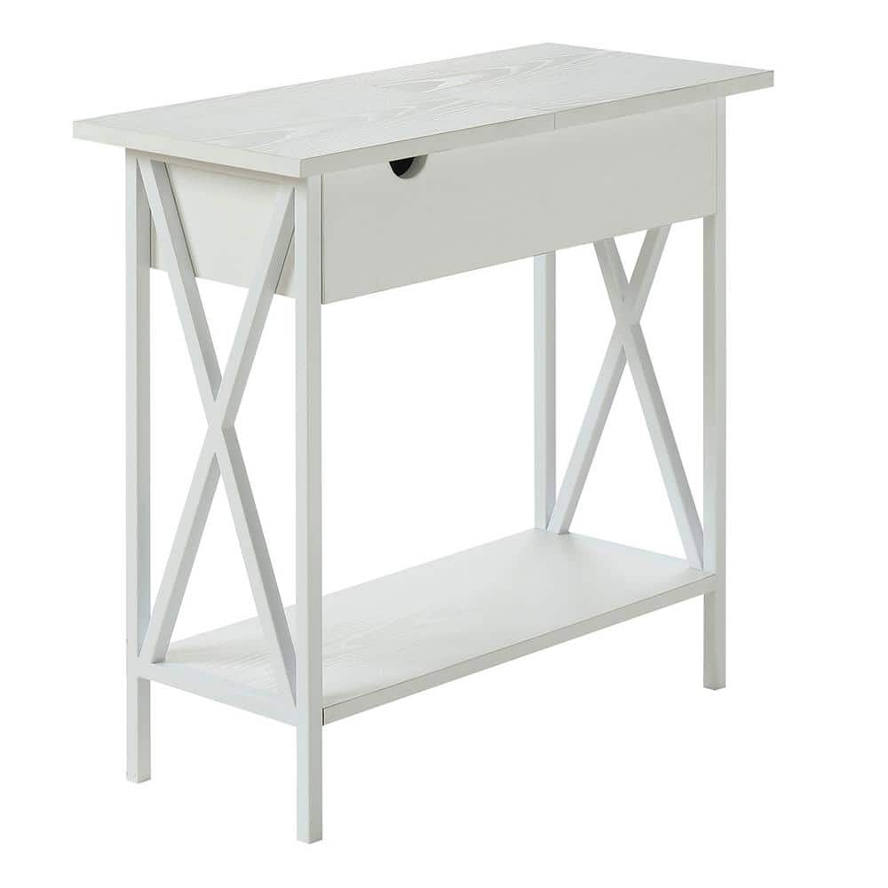 White Wood Flip-Top End Table with Charging Station