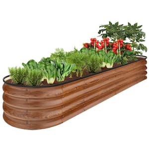 8 ft. x 2 ft. x 1 ft. Oval Steel Raised Garden Bed, Planter Box for Vegetables, Flowers in Wood Grain