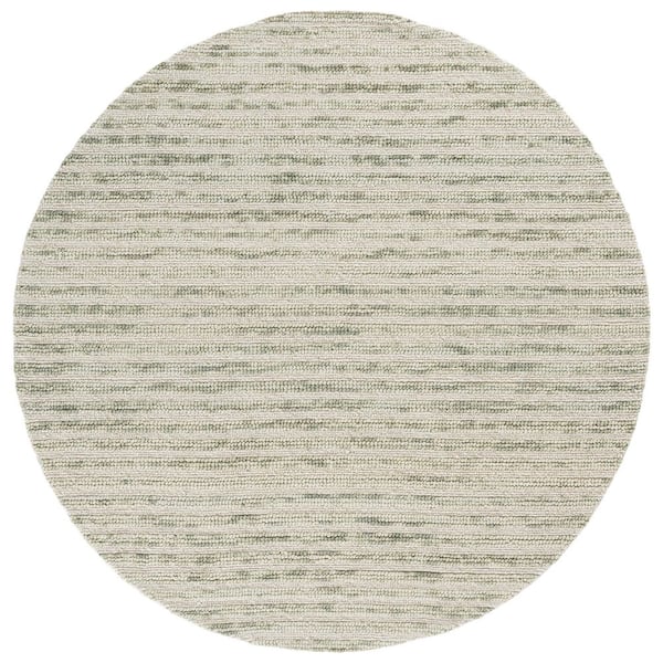 Ebony 6 ft. x 6 ft. Round Light Green/Ivory Striped High-Low Abstract Area Rug
