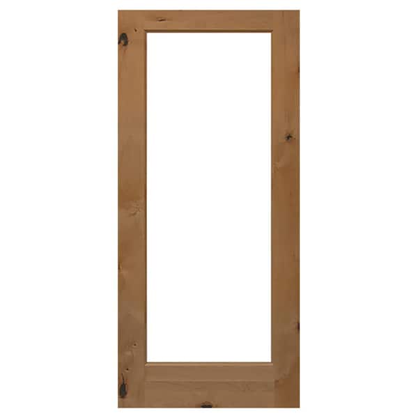 36 in. x 80 in. Universal Full Lite Clear Glass Unfinished Knotty Alder Wood Front Door Slab with Ovolo Sticking