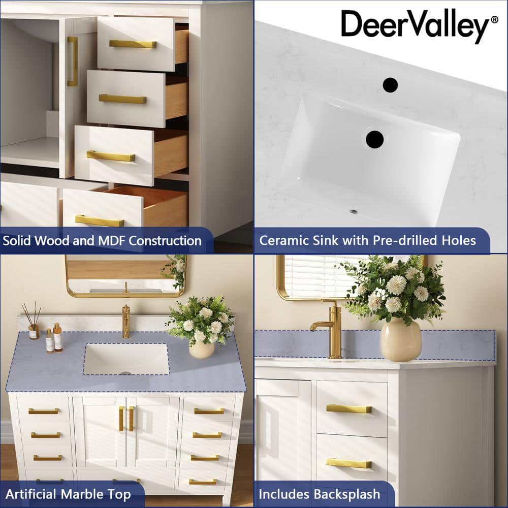 DeerValley White 48" Freestanding Bathroom Vanity with Ceramic Sink
