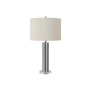 27.5 in. Ivory Contemporary Integrated LED Bedside Table Lamp with Ivory Linen Shade