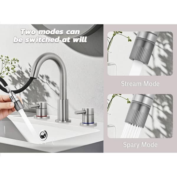 Double handle 8 in. Widespread Bathroom Faucet 3 Hole Bathroom Sink Faucet in Brushed Nickel