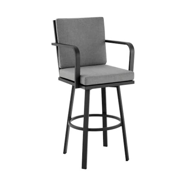 Aluminum Patio Swivel Outdoor Bar Stool with Gray Cushion, Weather-Resistant, Rust-Free and Easy to Assemble, Black
